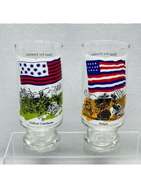 Flags For Freedom Glasses 1975 Series VI Pair Guilford Courthouse & Serapis